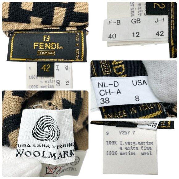 FENDI Vintage Zucca Monogram Knit Beanie #42 Cap Beige Black Wool [105009] - Picture 10 of 10